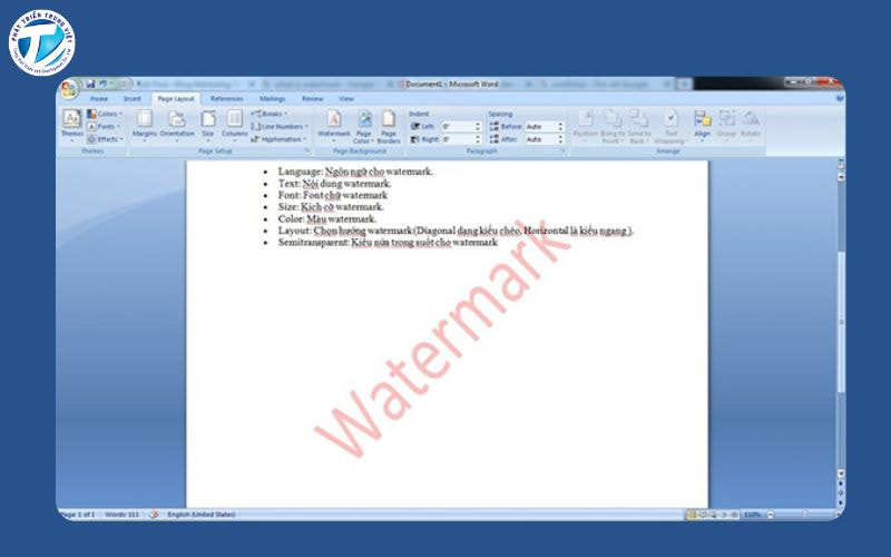 Watermark trong Word là một dòng chữ hoặc hình ảnh mờ xuất hiện phía sau nội dung văn bản